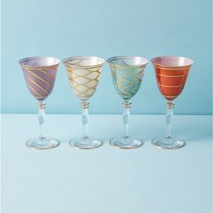 New VIETRI Elegante Wine Glasses Set of 4 Assorted Colors Gold Frosted